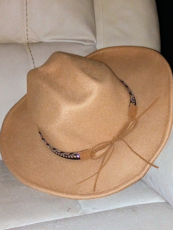 Stylish Brown Women's Felt Hat with Braided & Rhinestone Band - Picture 5 of 6